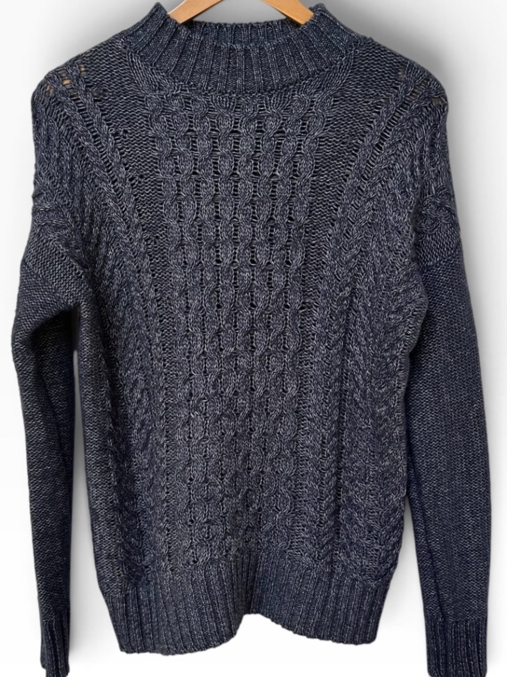 Banana Republic Cable Knit Mock Neck Pullover Sweater Size S Blue Gray Marled 🧶